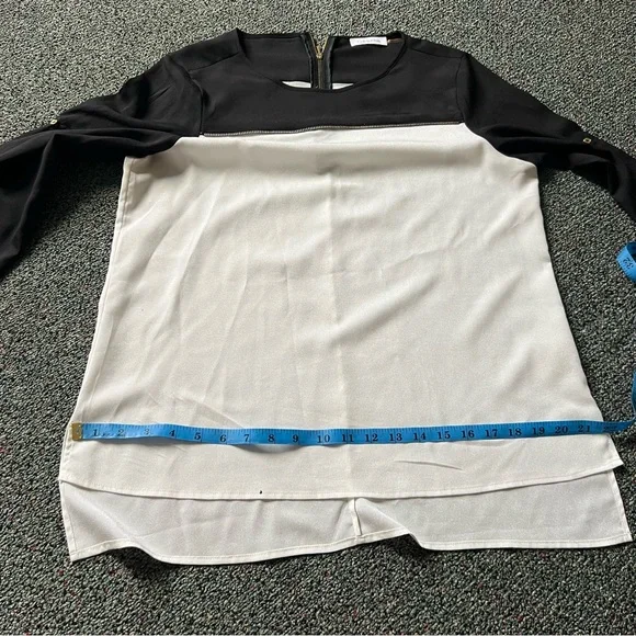 CALVIN KLEIN Black & White Colorblock Business Casual 3/4 Long Adjustable Sleeve - Picture 16 of 16